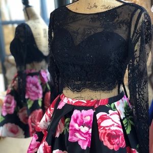 Two piece black and floral cocktail set